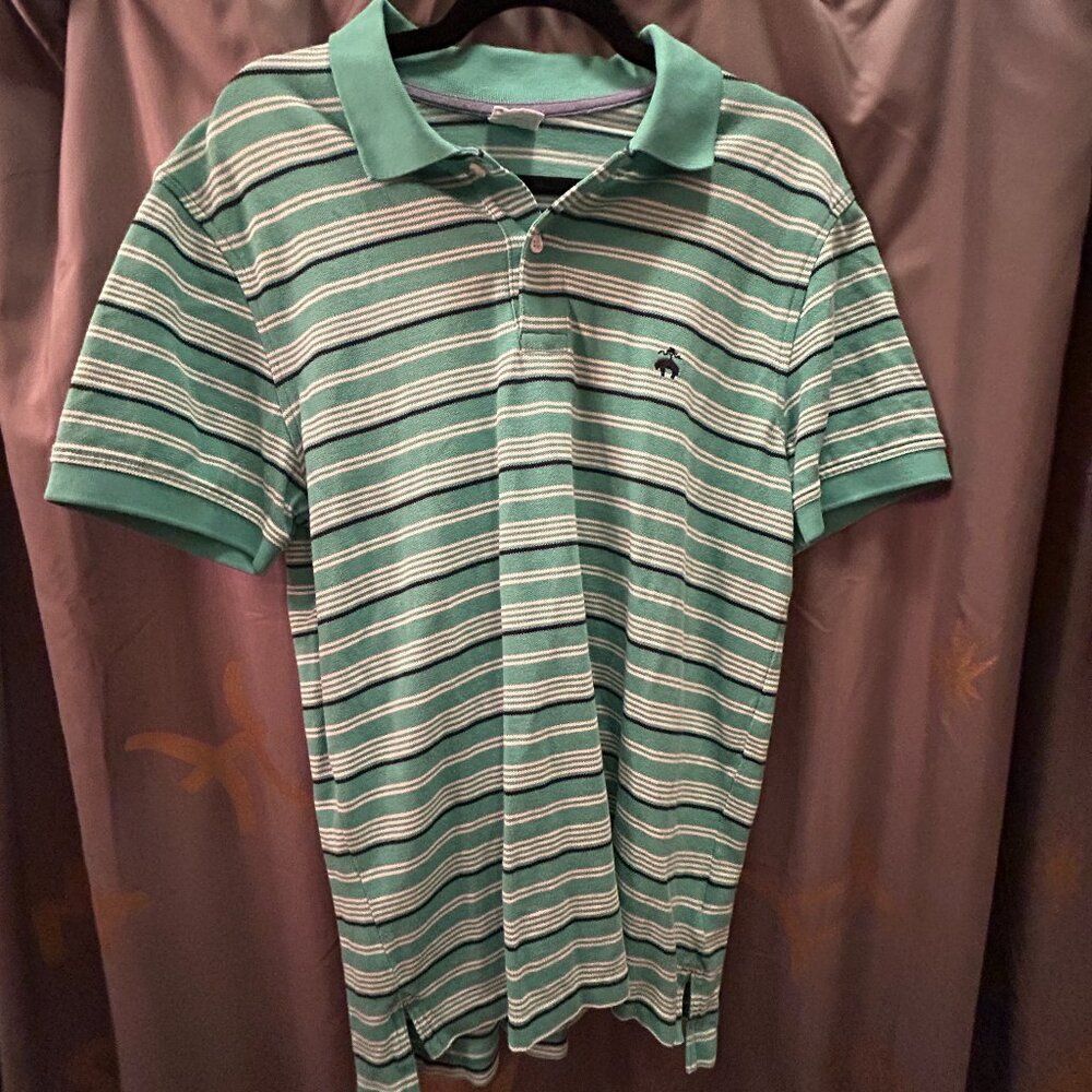 Brooks Brothers striped men’s polo Retro Y2K Green/White With Mid Collar Large